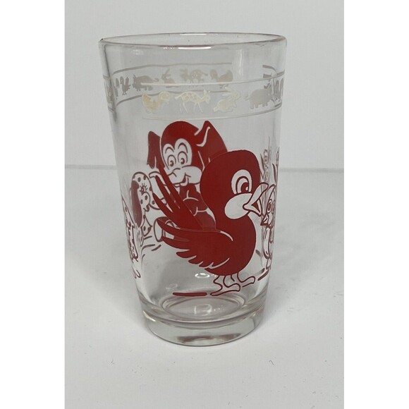 Vintage Libby Juice Glass Red Elephant and Bird Retro Swanky - Picture 1 of 5